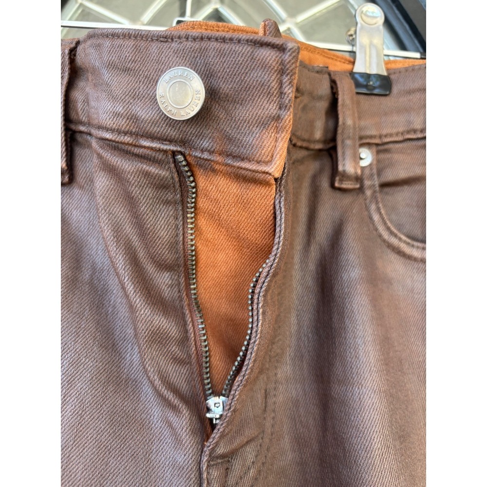Black Label Lauren Ralph Lauren Coated Skinny Jeans Women's 6 Brown Pants - Picture 8 of 14